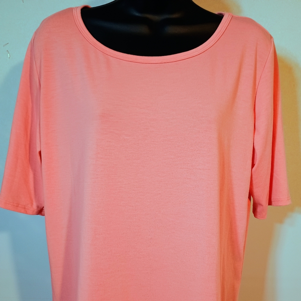 Lularoe Solid Melon Colored Fitted Round Neck Elb… - image 2